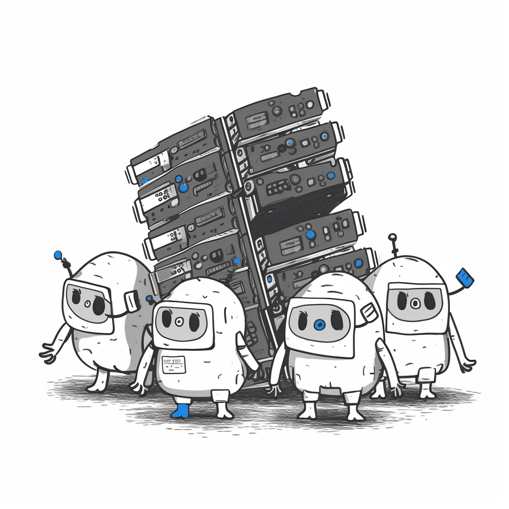 image with small robots guarding a stack 