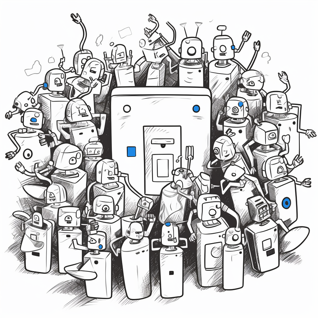 image with robots trying to access a door